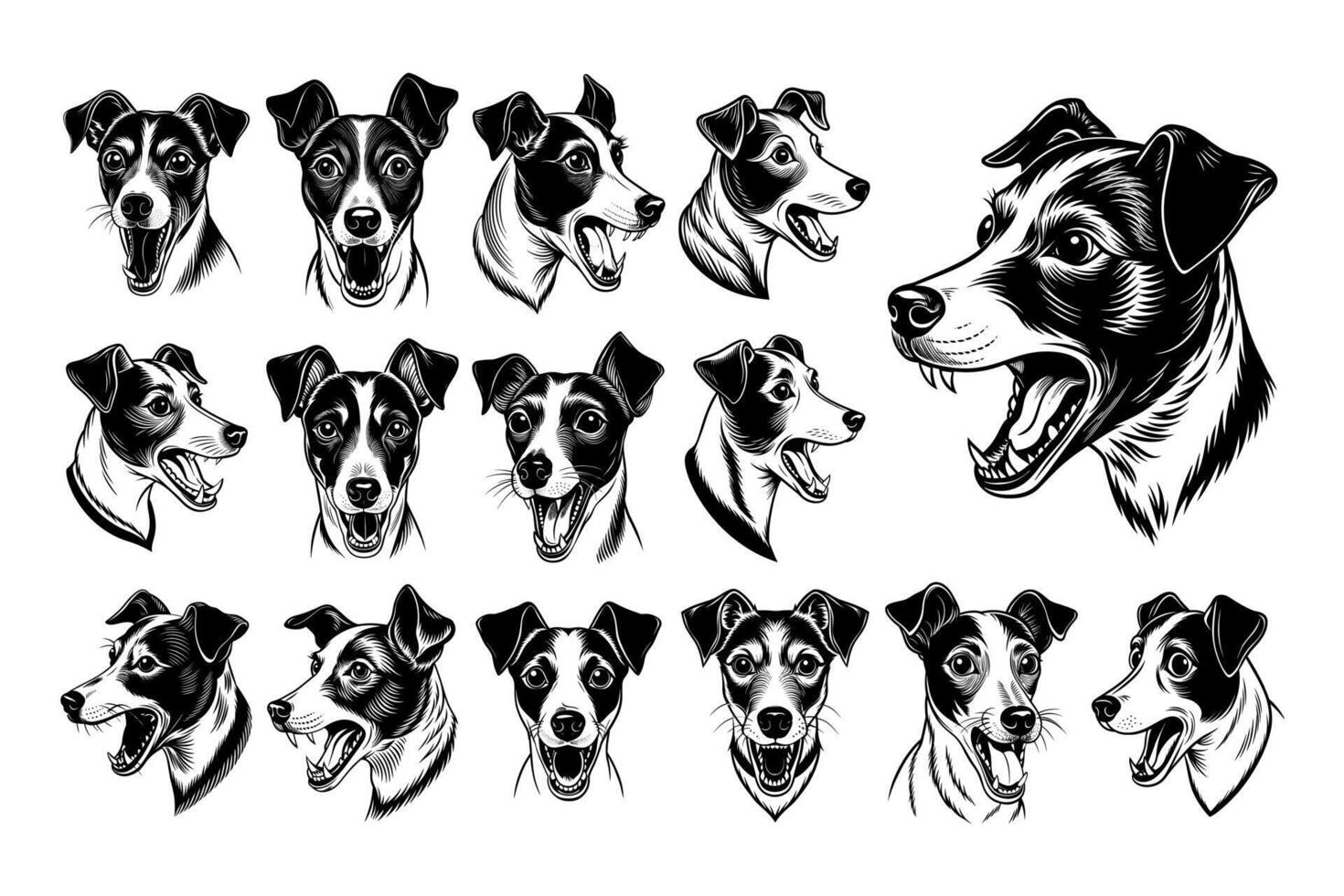 ai generado lado ver de Jack Russell terrier perro cabeza ilustración diseño conjunto vector