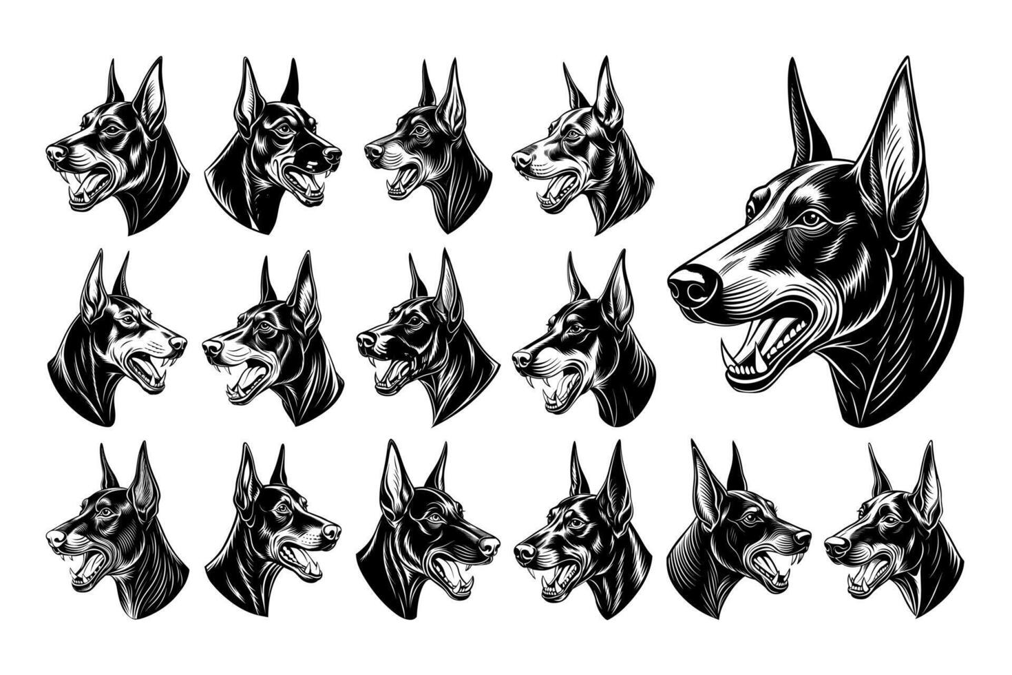 AI generated Profile side view of dobermann dog head design vector set