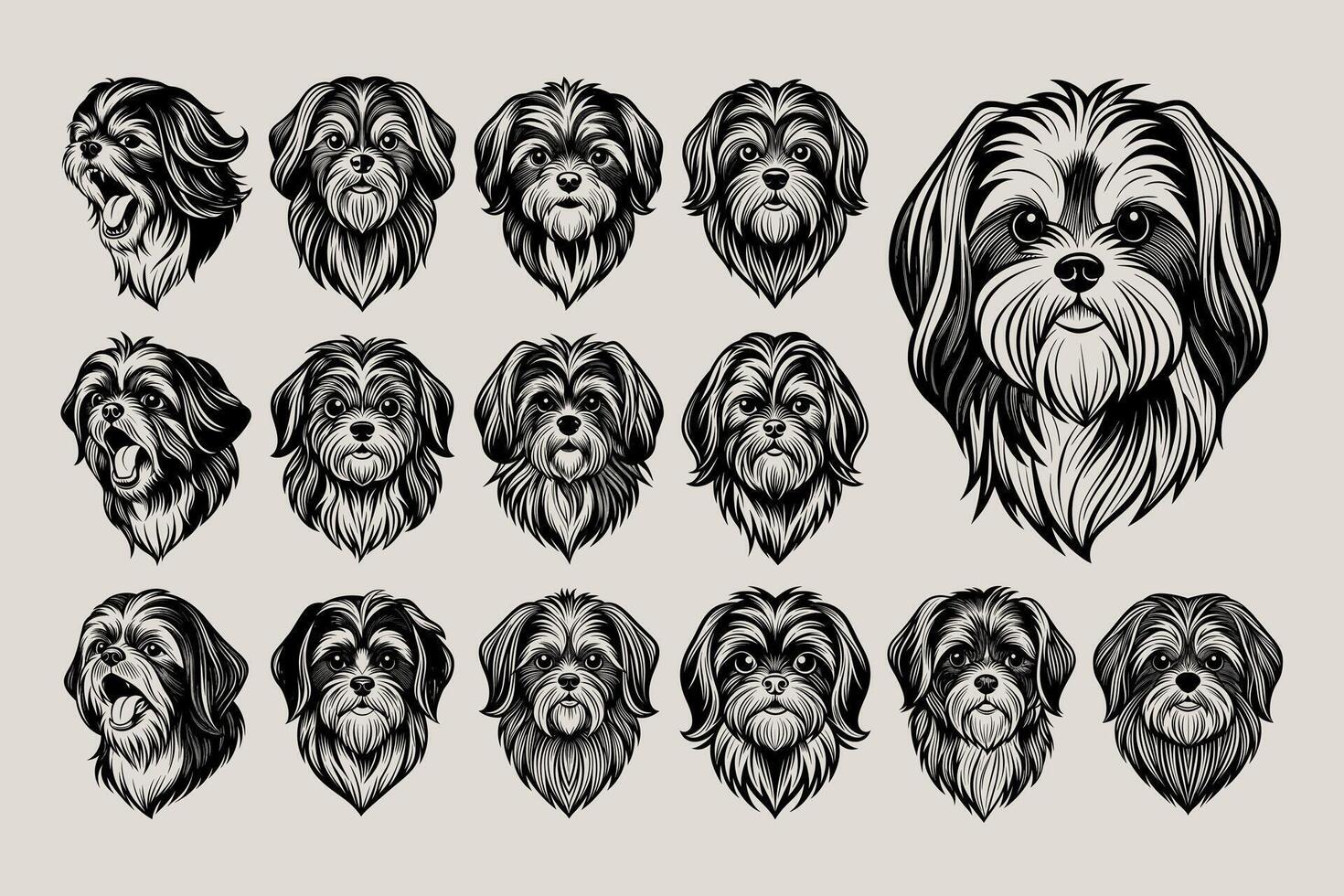 ai generado plano shih tzu perro cabeza ilustración diseño colección vector