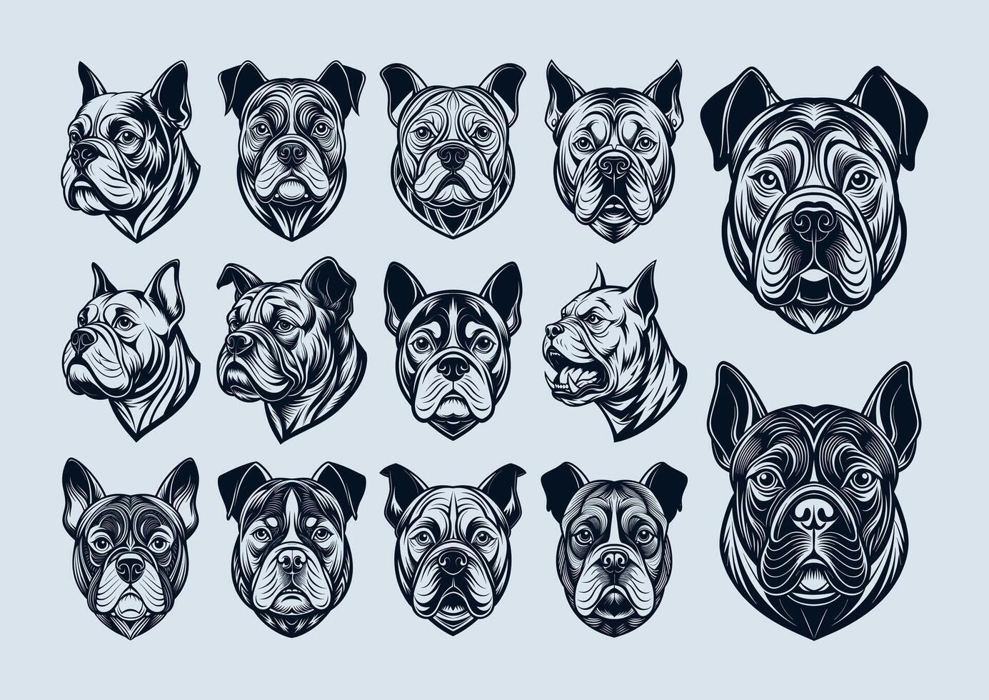 AI generated Set of illustrative bulldog head design vector