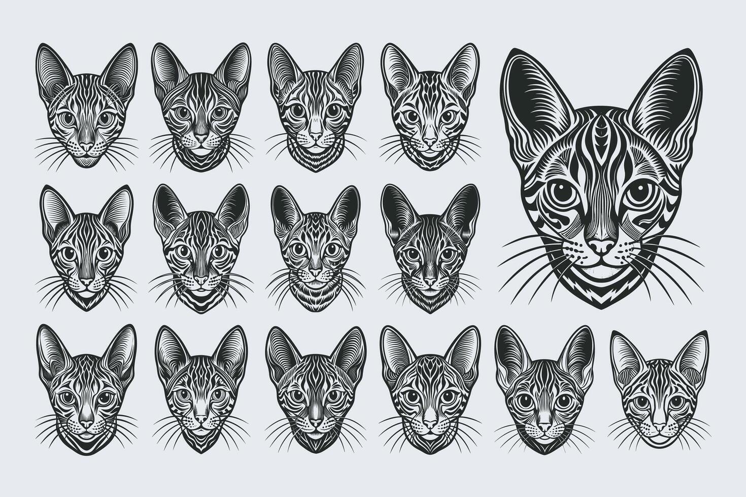 ai generado plano detallado ocicat mascota cabeza ilustración diseño conjunto vector