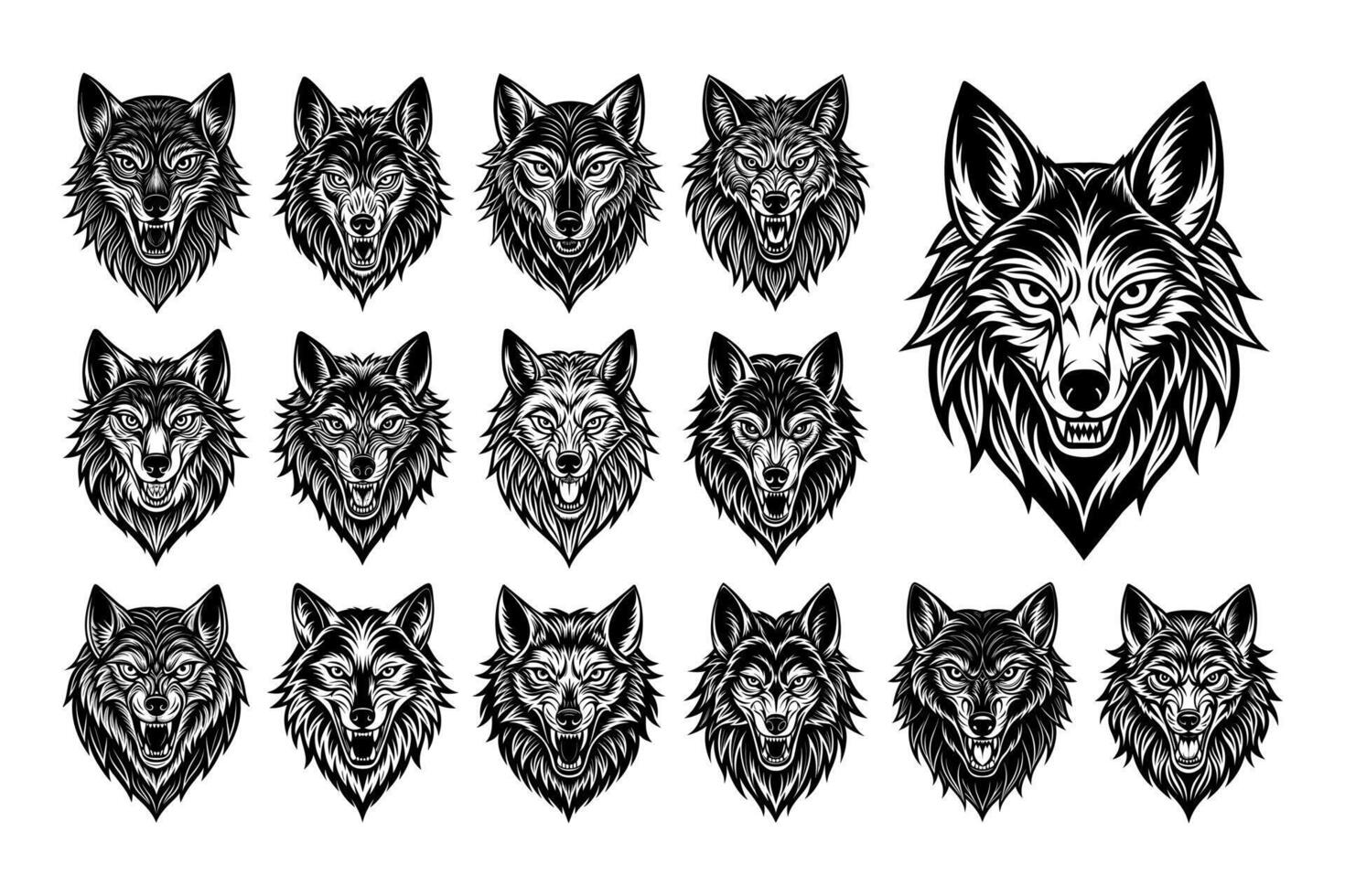 ai generado frente ver lobo cabeza silueta ilustración diseño conjunto vector