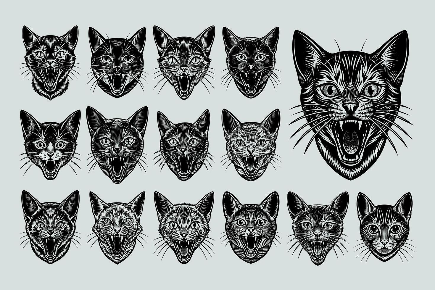 AI generated Meowing chartreux cat head silhouette illustration design set vector