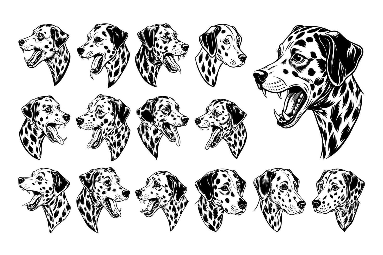 AI generated Hand drawn side view dalmatian dog head illustration design set vector