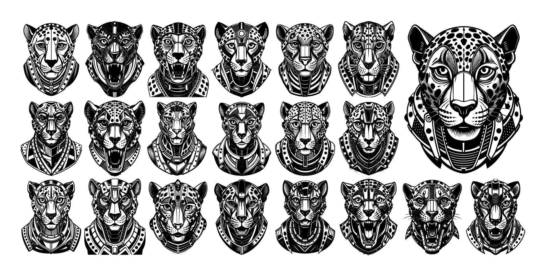 ai generado frente ver de máquina cyborg leopardo cabeza ilustración diseño conjunto vector