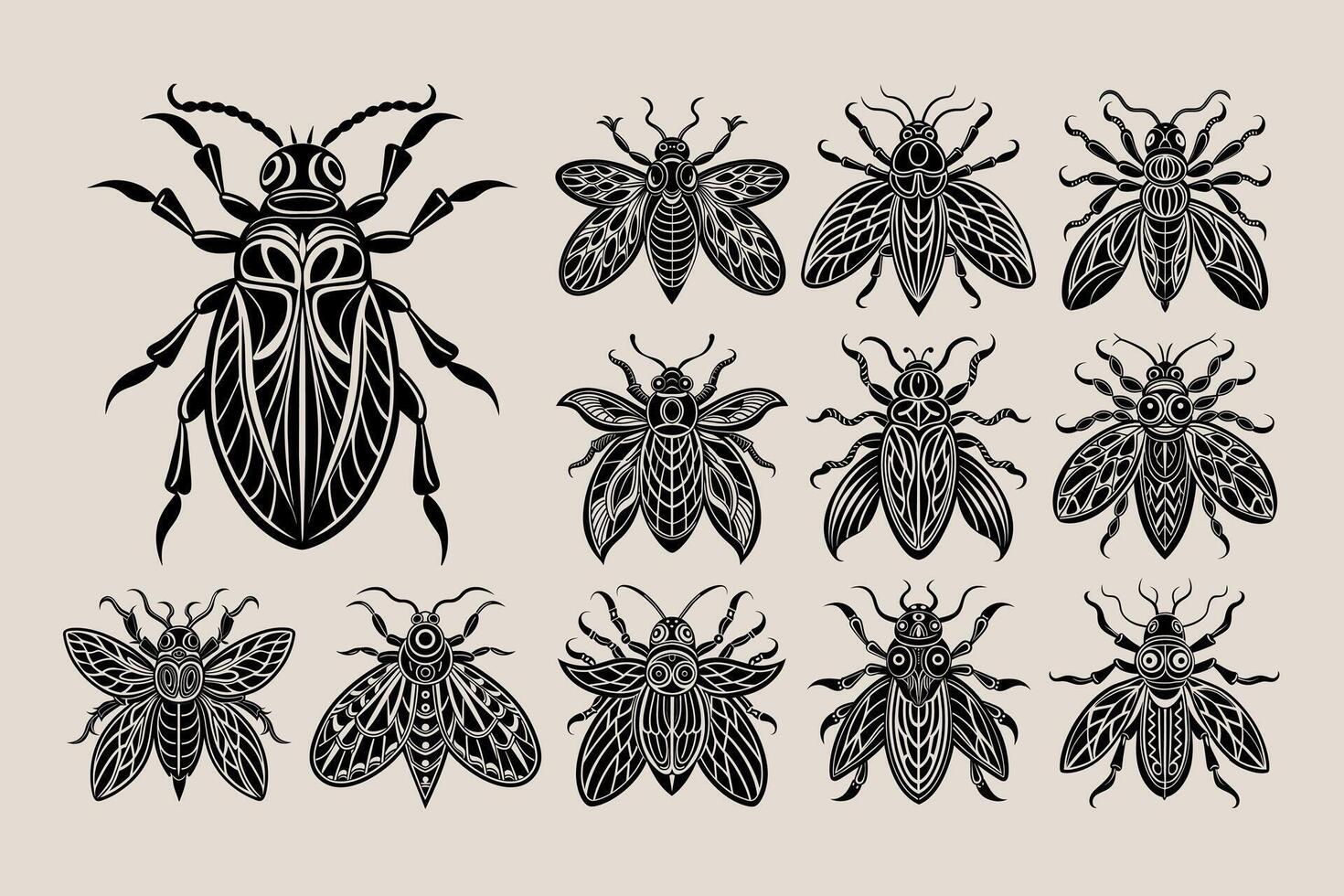 AI generated Detailed bug silhouette illustration design bundle vector