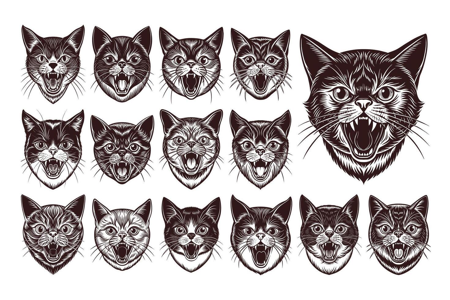 AI generated Collection of meowing exotic shorthair cat head illustration design vector