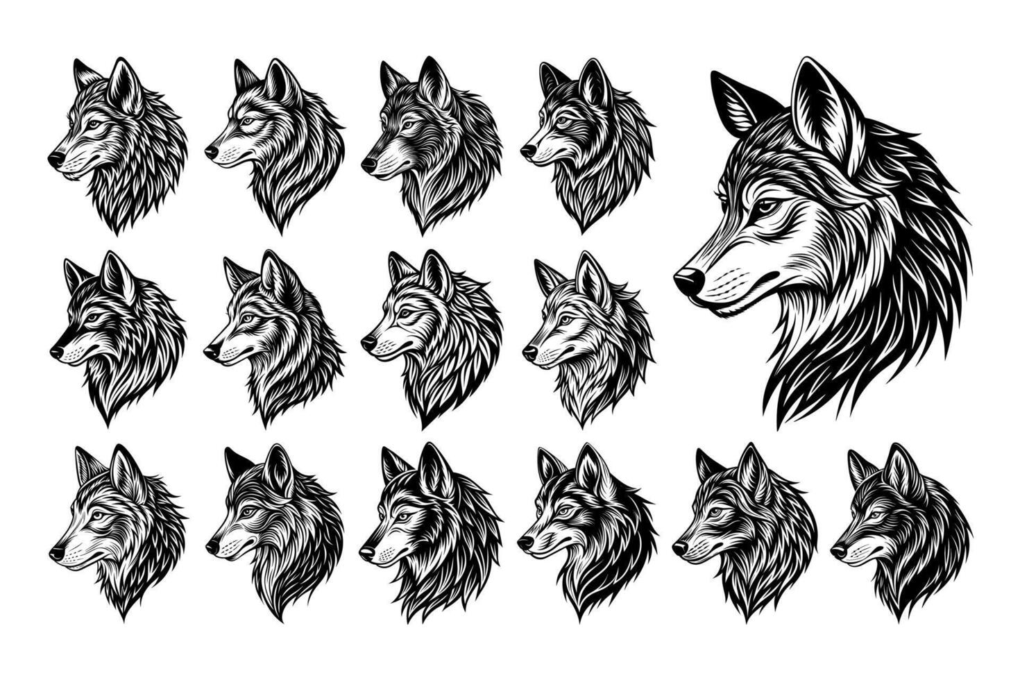 AI generated Collection of side view wolf head illustration design vector