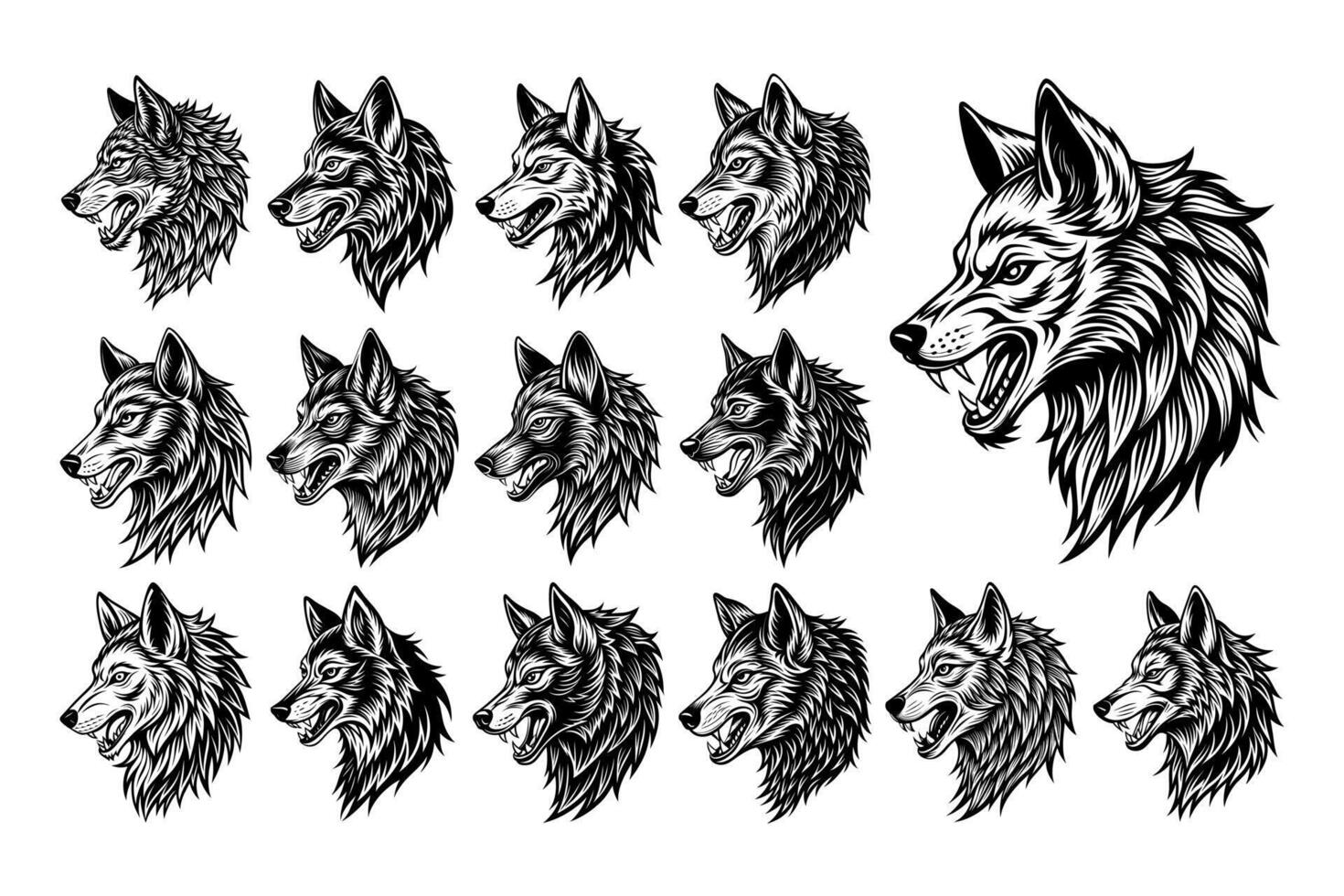 AI generated Illustration of roaring wolf face silhouette design set vector