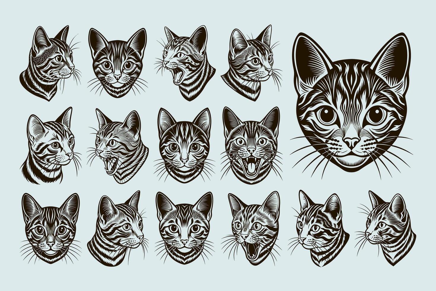 ai generado detallado frente ver americano cabello corto gato cabeza ilustración diseño conjunto vector