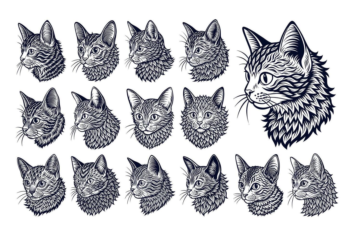 ai generado lado ver plano dibujo de selkirk rex gato cabeza ilustración diseño conjunto vector