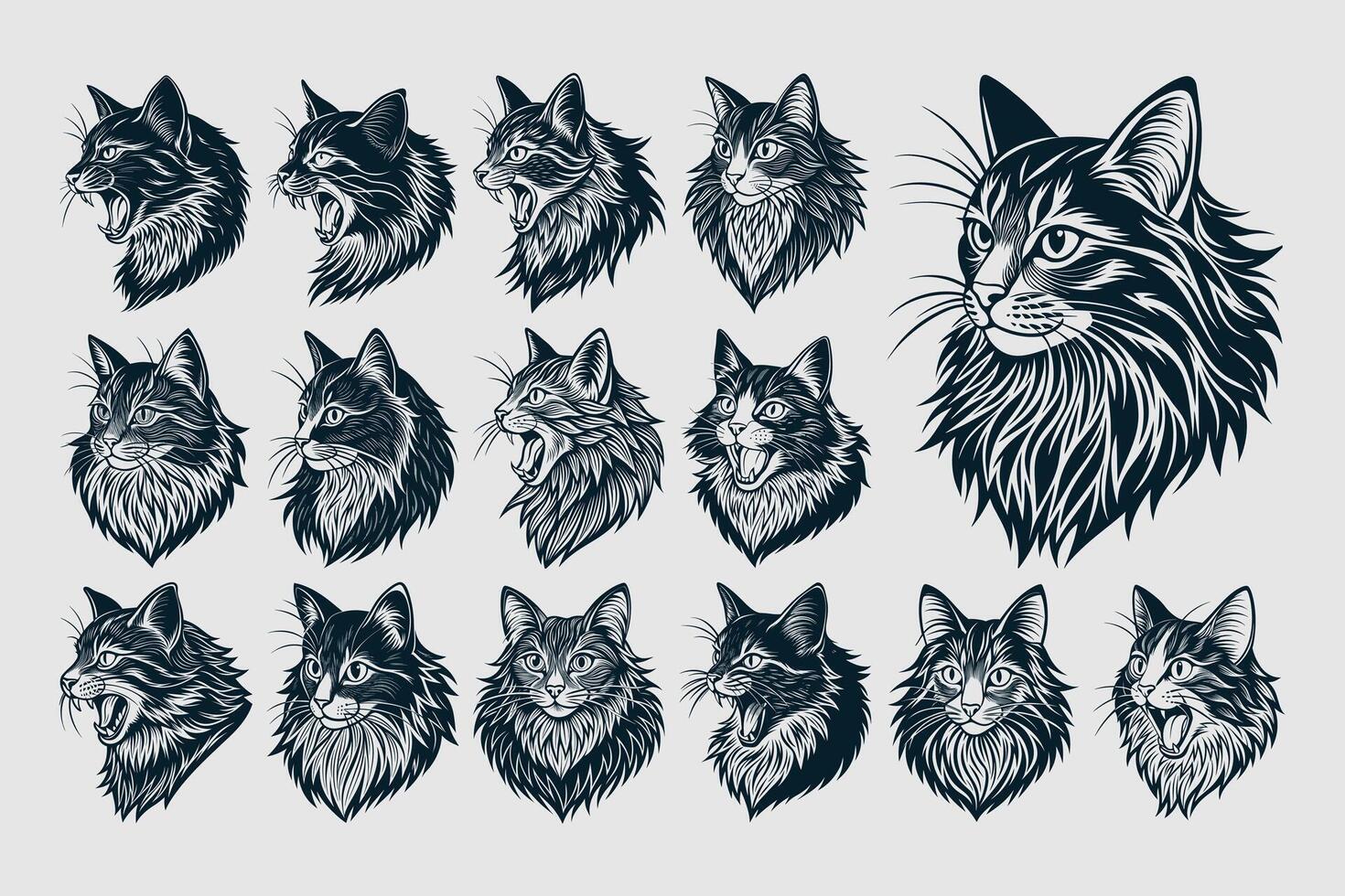 AI generated Bundle of side view norwegian forest cat head illustration design vector