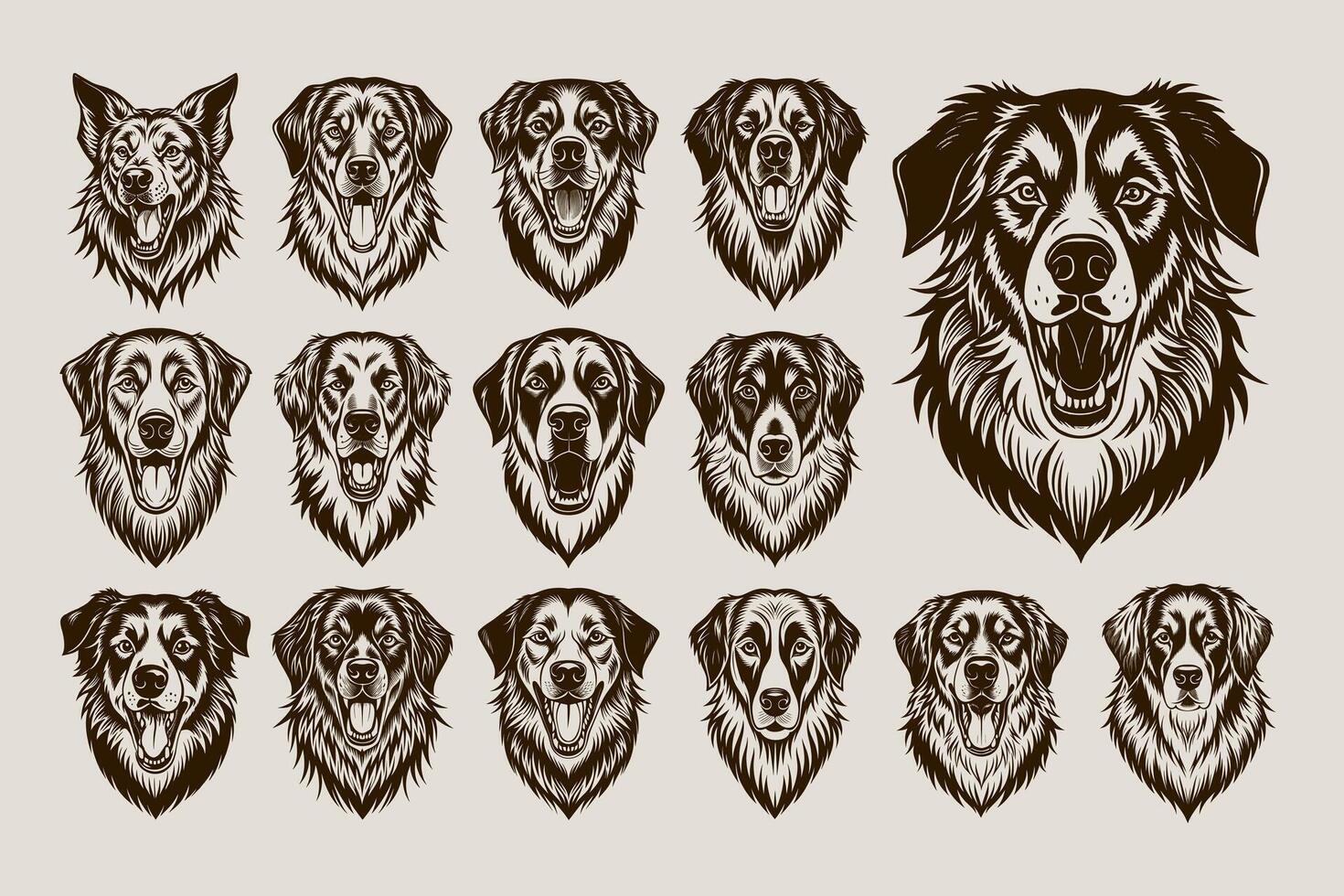 AI generated Front view barking anatolian shepherd dog head illustration design set vector