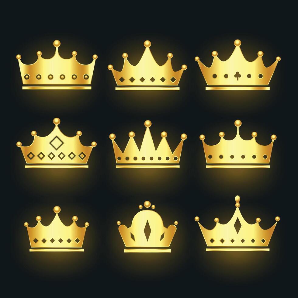 set of premium crowns in golden color vector