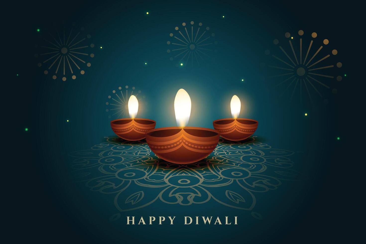 elegant diwali festival background with diya on rangoli design vector