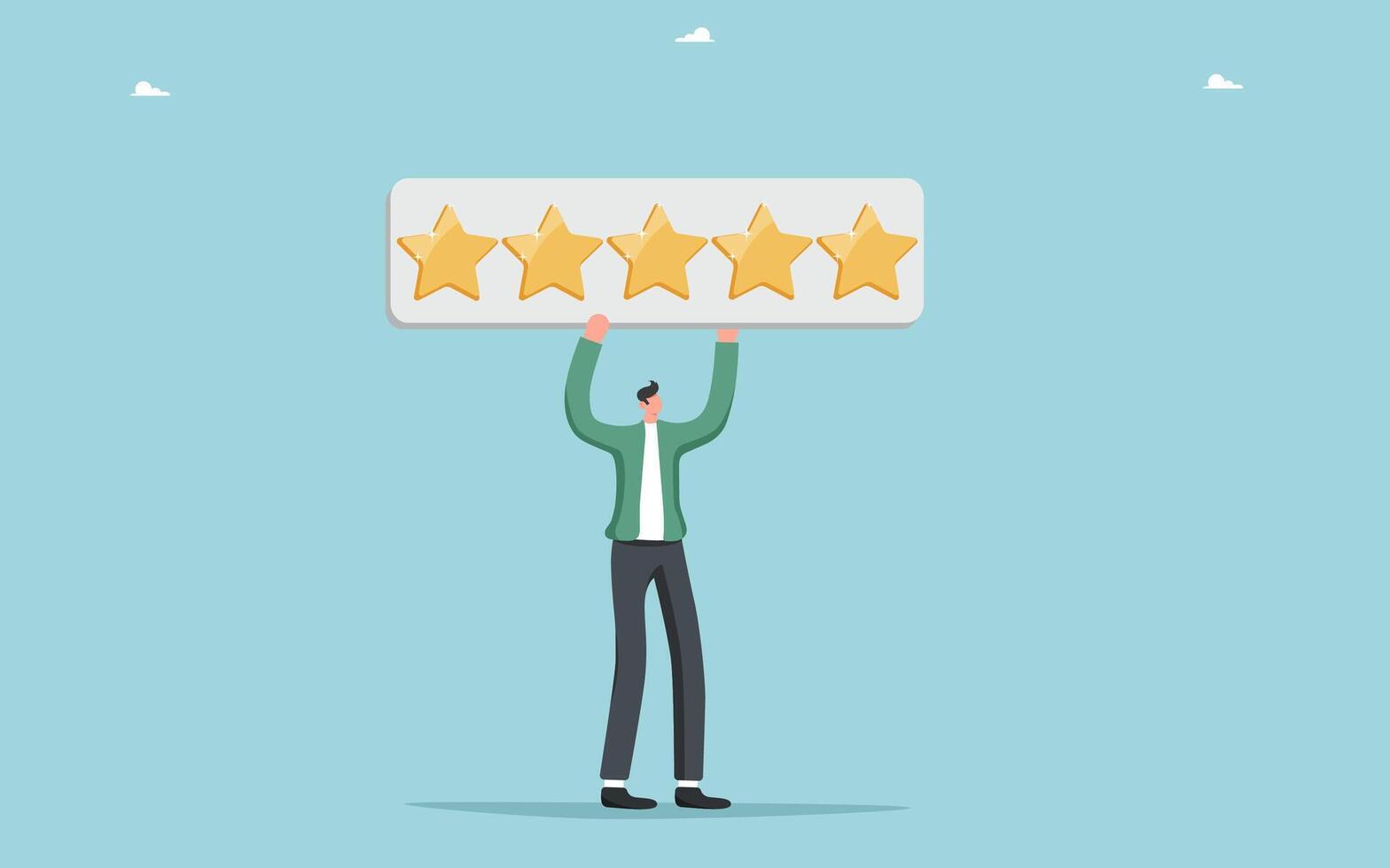 Man holding sign with five star rating vector