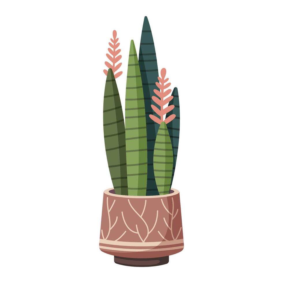 Plant with long leaves in a brown pot vector