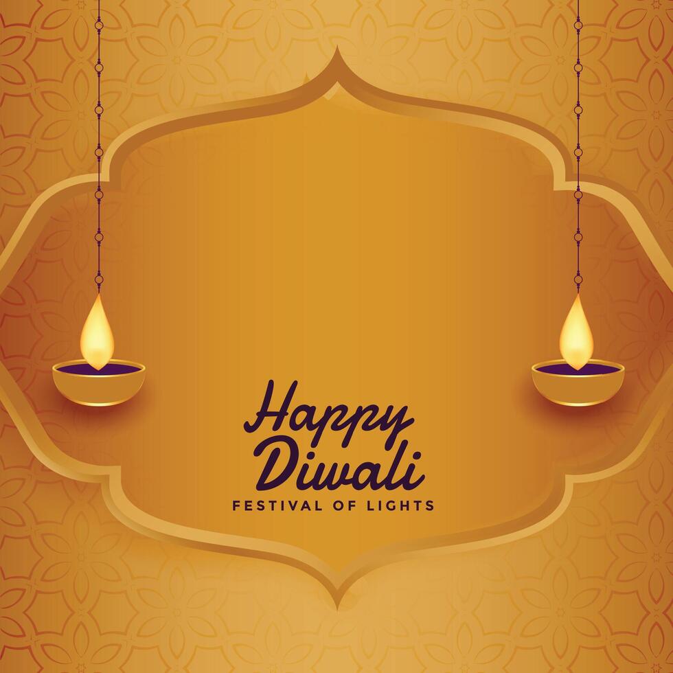 nice happy diwali golden greeting card design vector