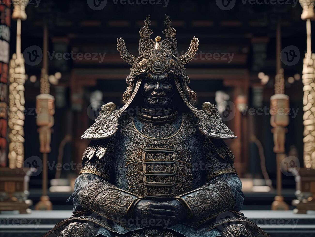 AI generated dark fantasy samurai statue photo