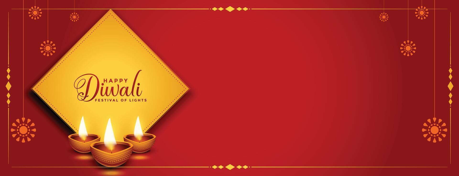 happy diwali red banner with text space vector