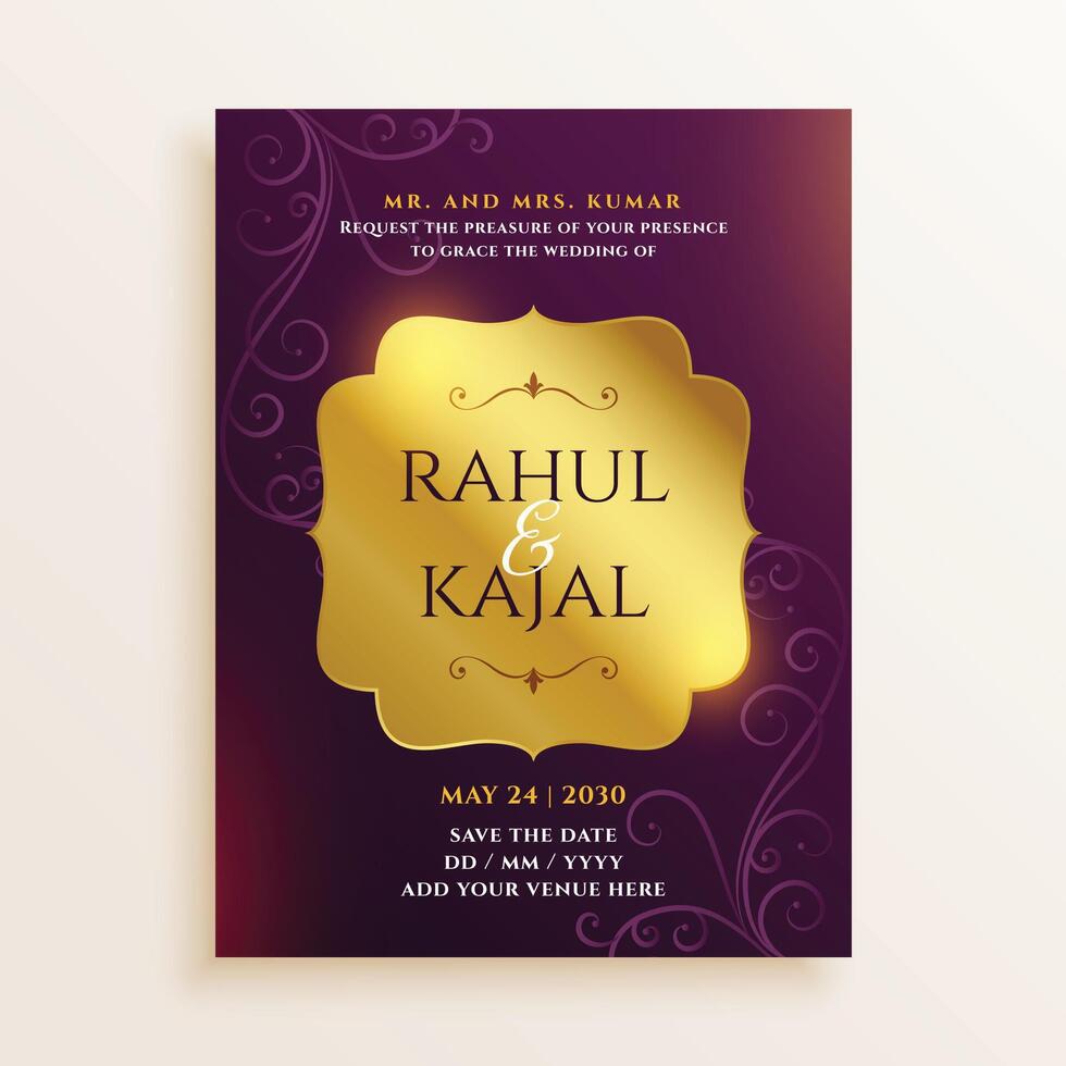 royal indian wedding invitation card design template vector