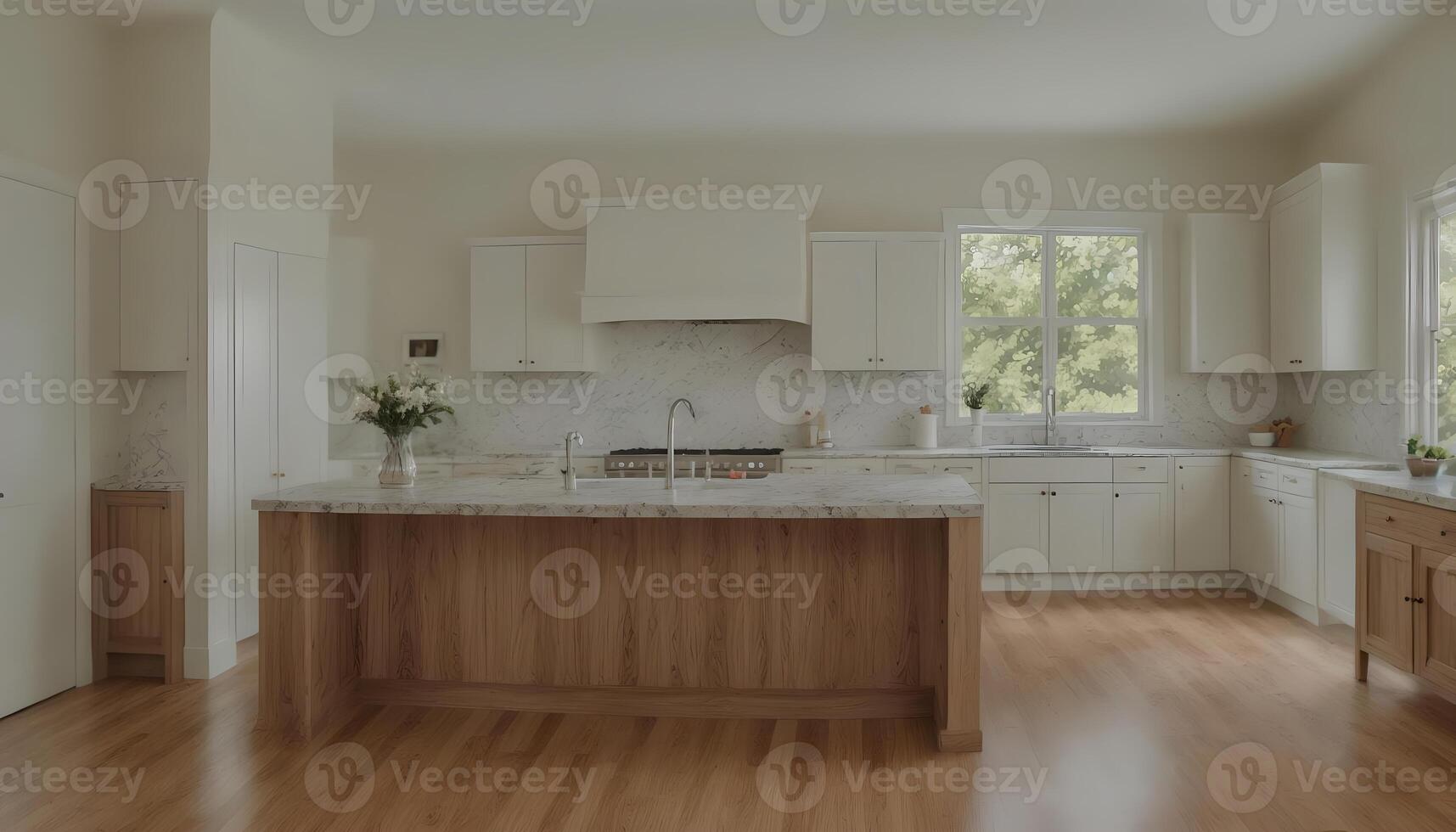 AI generated Modern contemporary kitchen room interior. Generative AI illustration. photo