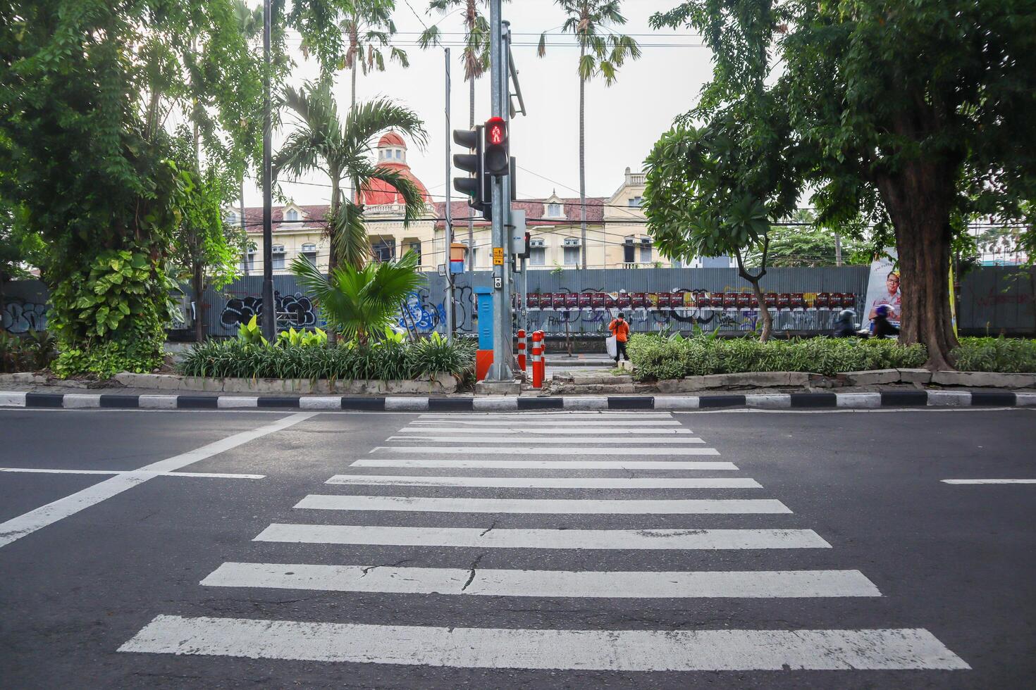 a zebracross for pedestrian to cross. surabaya, indonesia - 6 maret 2024 photo
