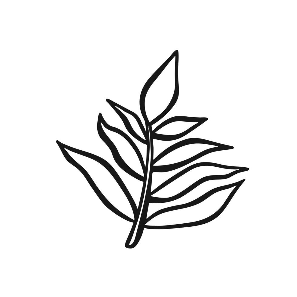 Tropical plant leaf outline sticker illustration style vector