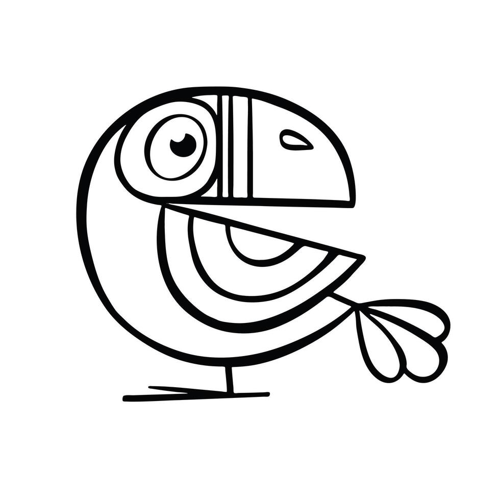 Toucan bird line outline, vector illustration hand drawn