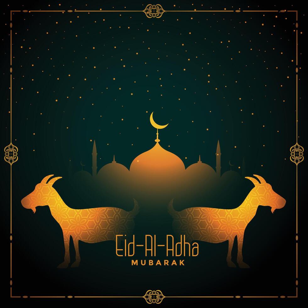 eid Alabama adha islámico festival saludo con cabra y mezquita vector