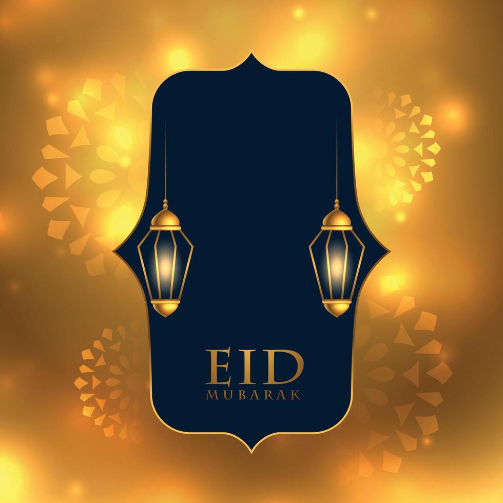 eid mubarak lovely golden festival card design vector