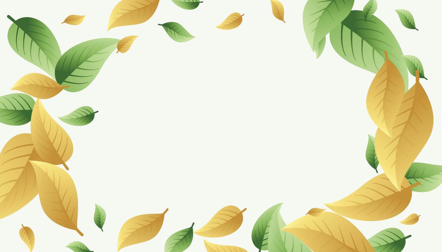 leaves frame background in green and pale orange yellow shade vector