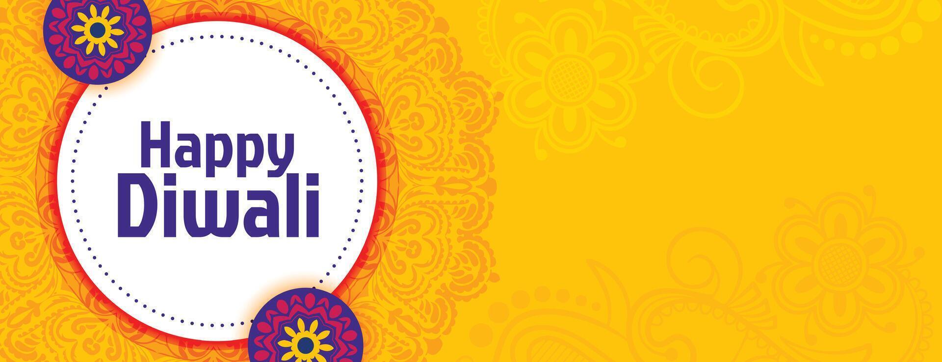 happy diwali banner with text space in mandala style vector