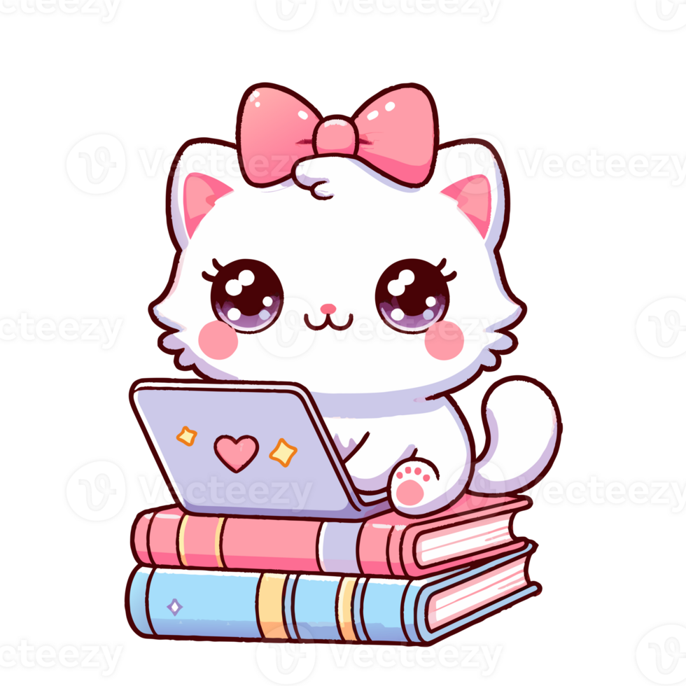 ai gegenereerd grafiek van blij kawaii kat en laptop png