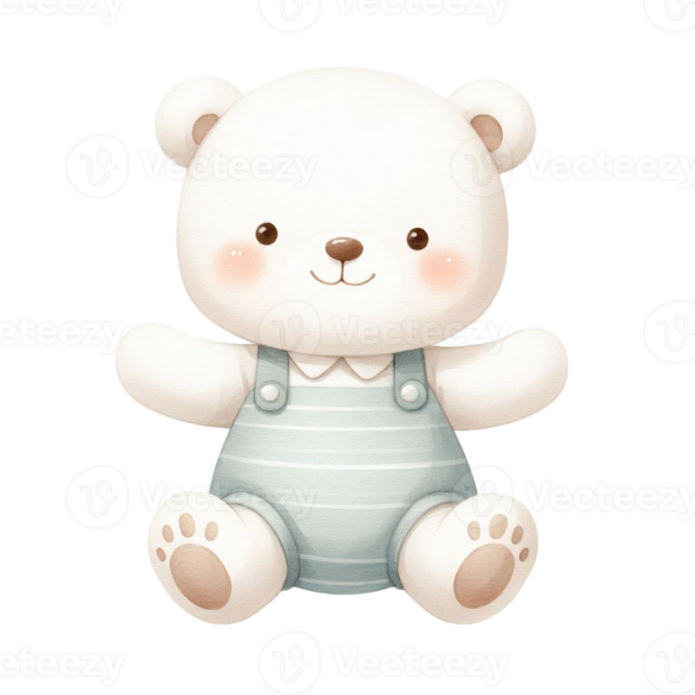 AI generated graphic of a white baby teddy bear on an isolated background png