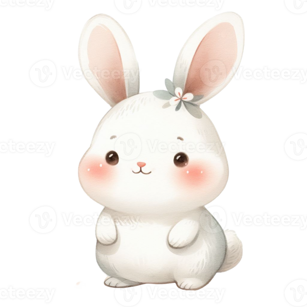 AI generated white rabbit watercolor graphics on isolated background png