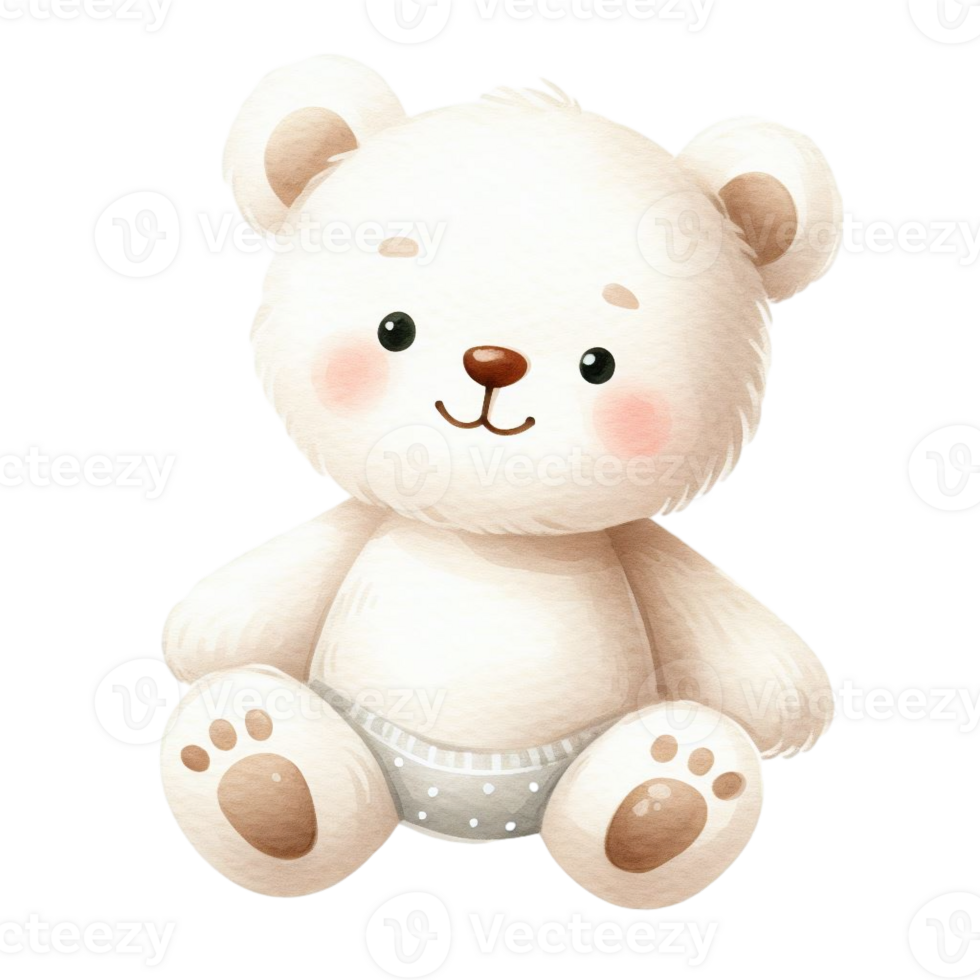 AI generated graphic of a white baby teddy bear on an isolated background png
