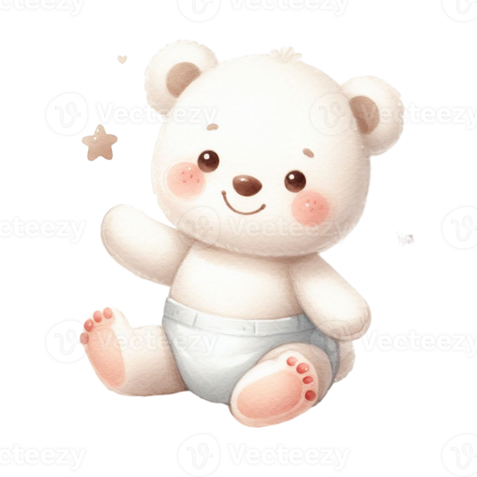 AI generated graphic of a white baby teddy bear on an isolated background png