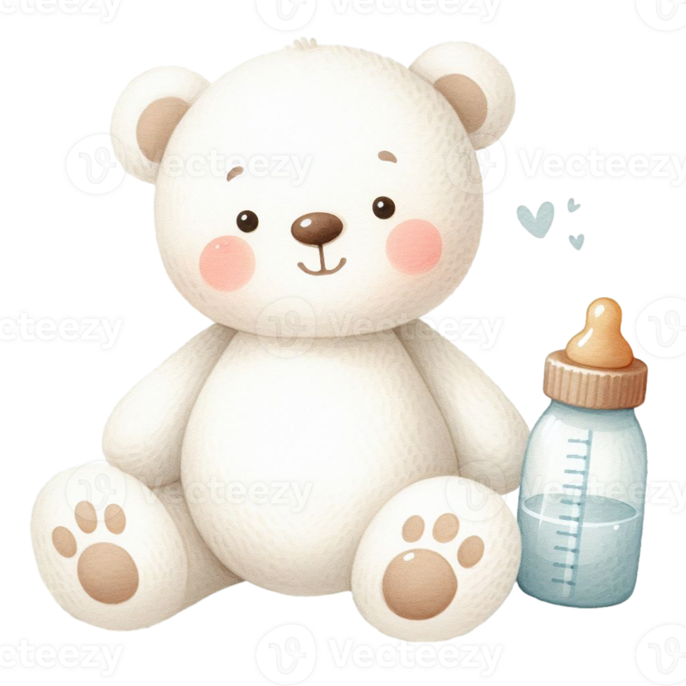 AI generated graphic of a white baby teddy bear on an isolated background png