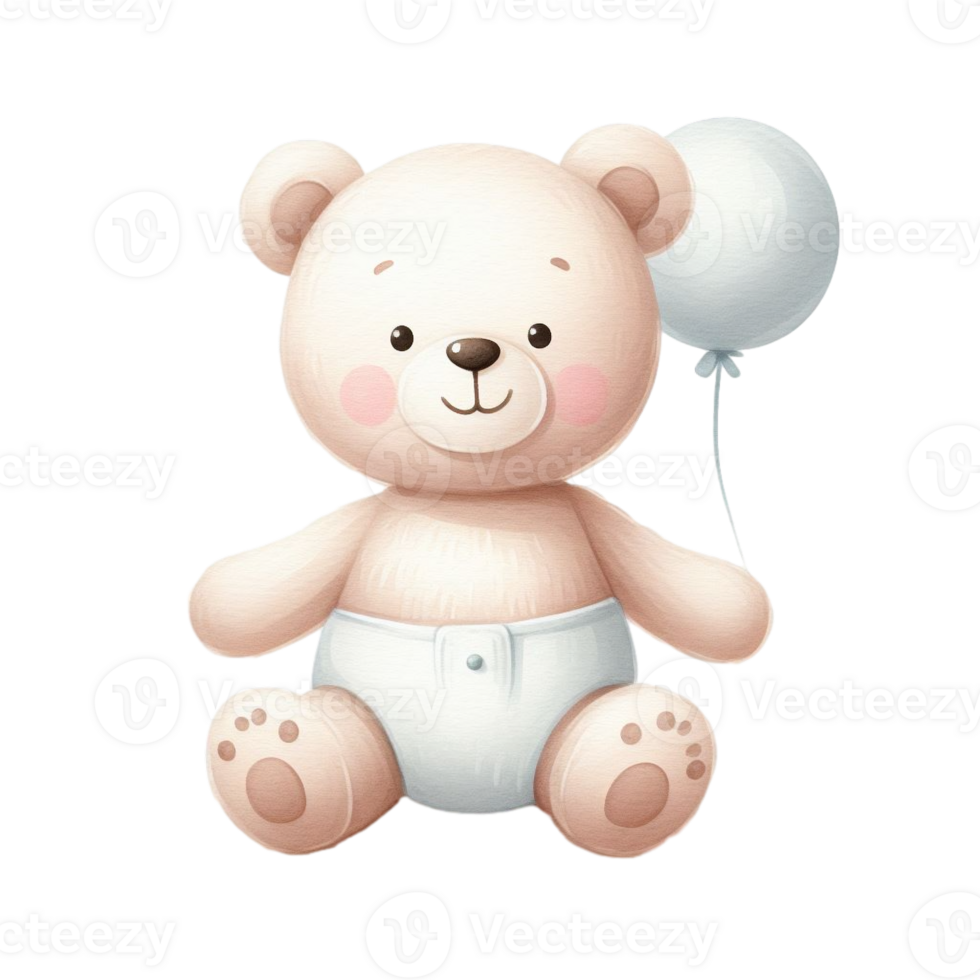 AI generated graphic of a white baby teddy bear on an isolated background png