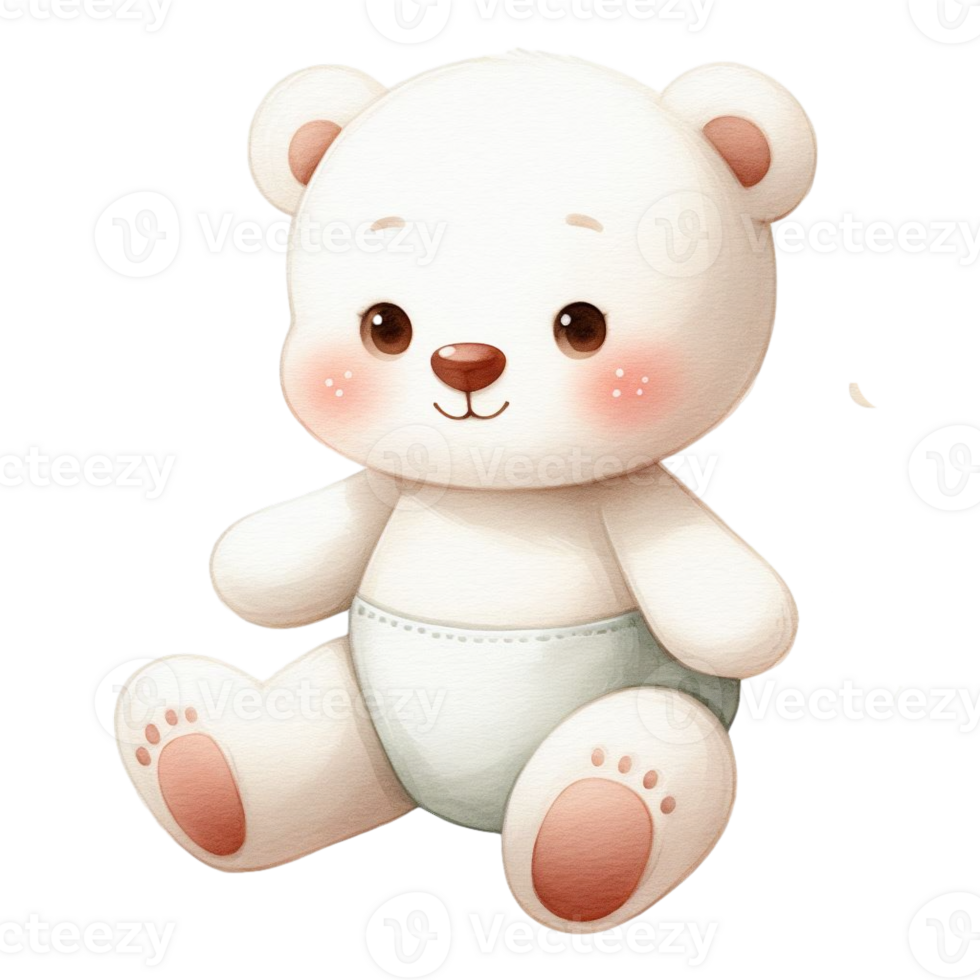 AI generated graphic of a white baby teddy bear on an isolated background png