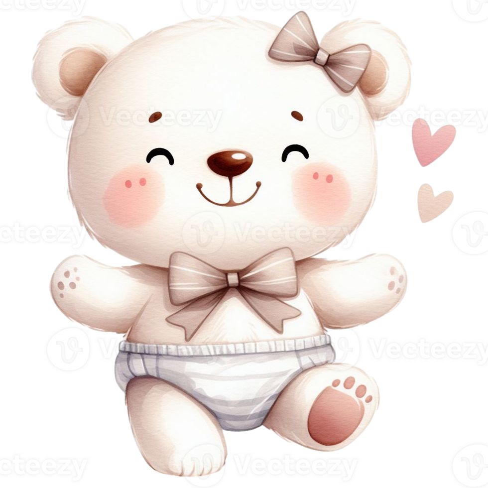 AI generated graphic of a white baby teddy bear on an isolated background png