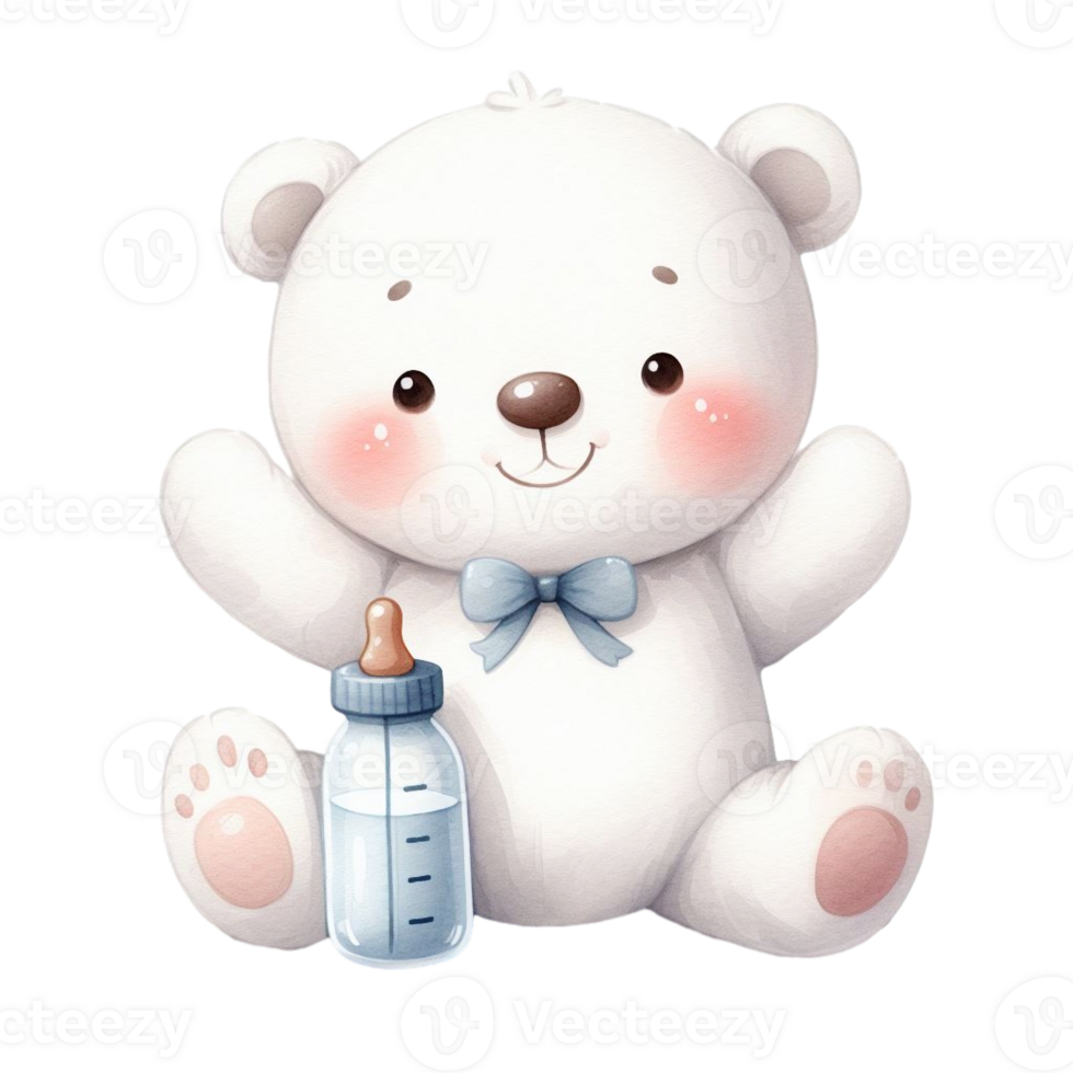 AI generated graphic of a white baby teddy bear on an isolated background png