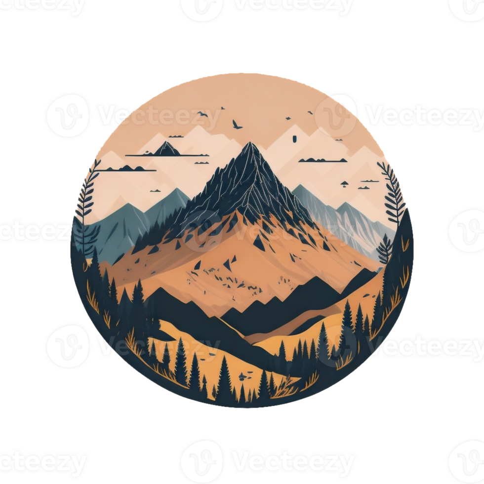 AI generated round graphics of a mountain landscape in shades of brown png