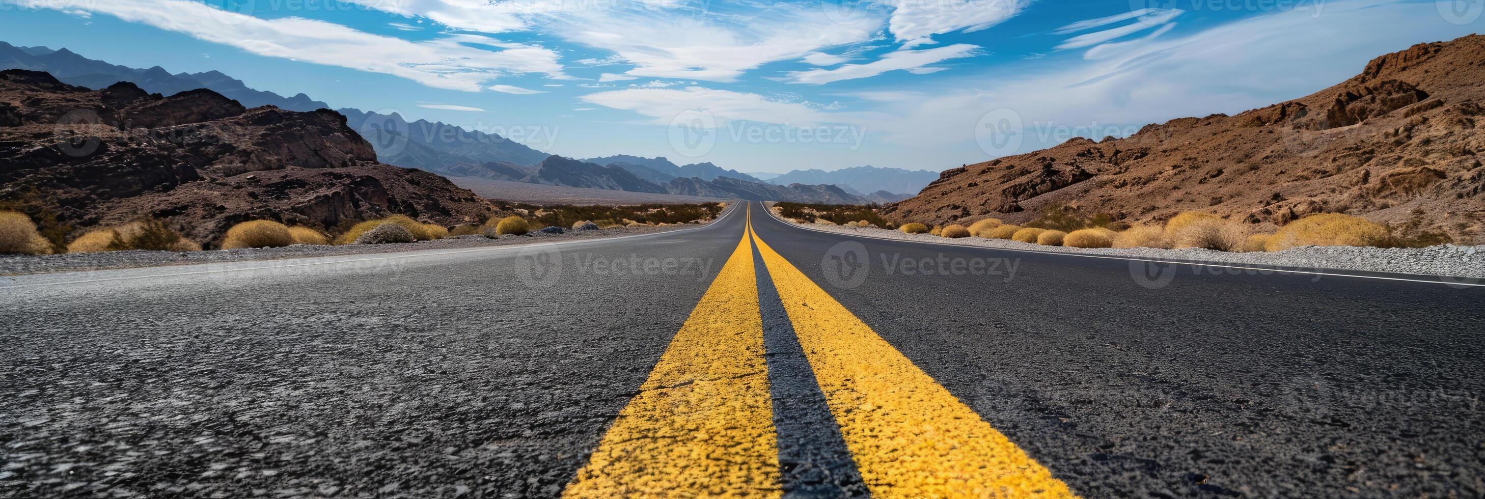 AI generated Road in the desert, yellow traffic line photo