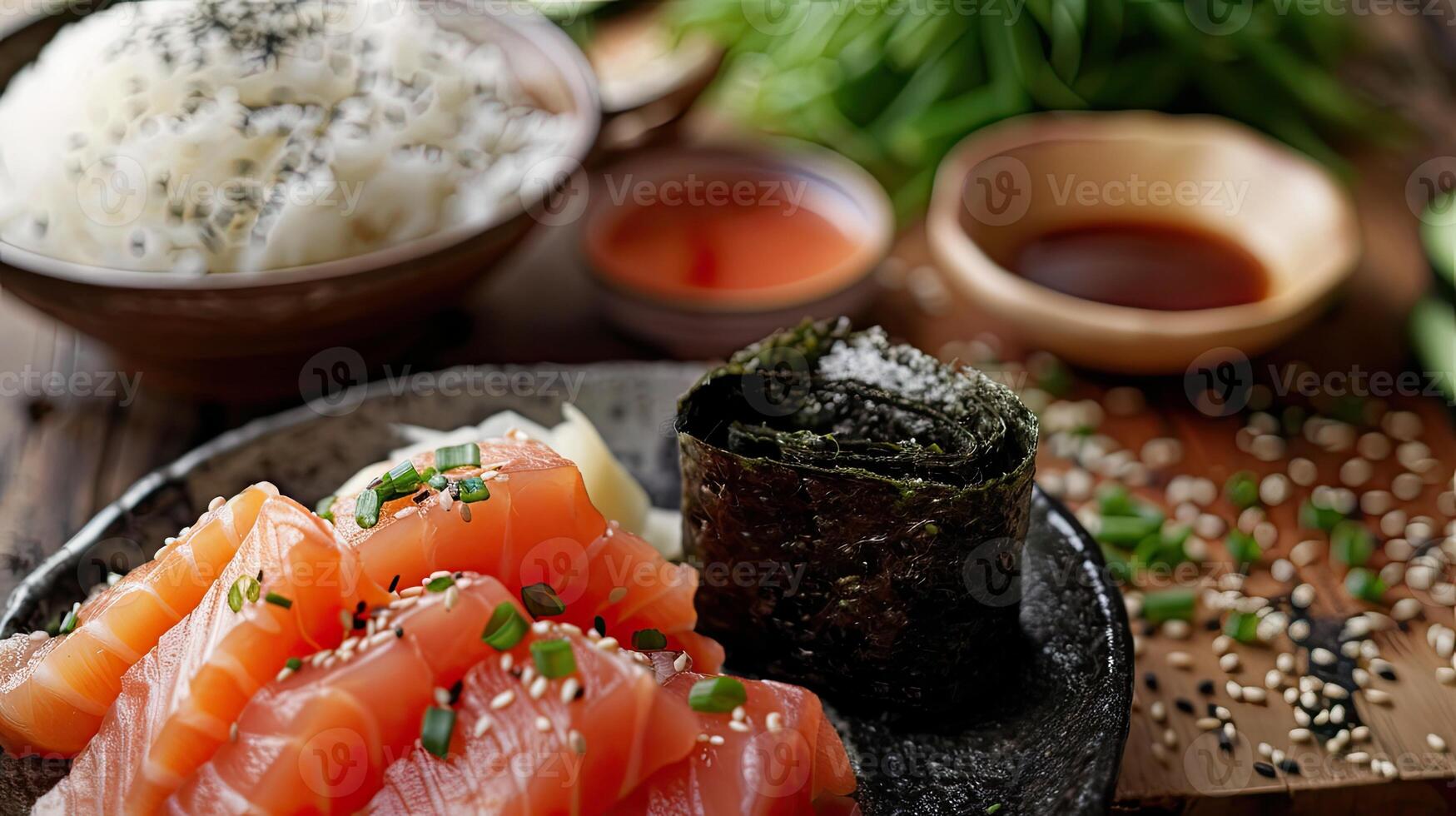 AI generated Some raw ingredients to make sushi photo