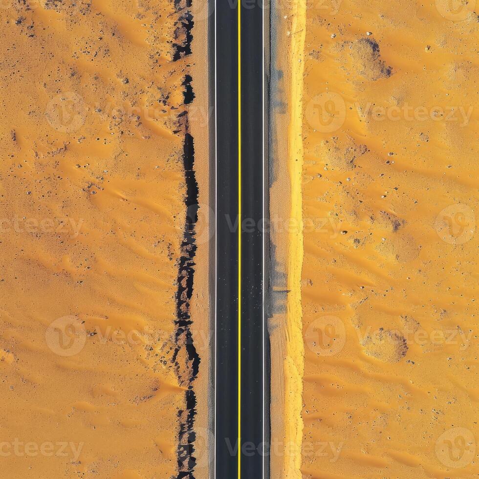 AI generated Road in the desert, yellow traffic line photo