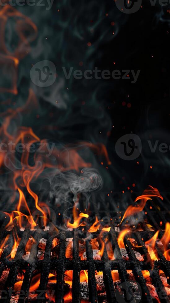 AI generated Flaming grill background photo