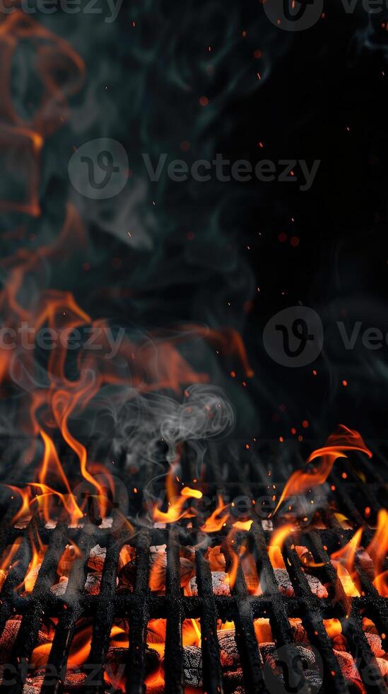 AI generated Flaming grill background photo