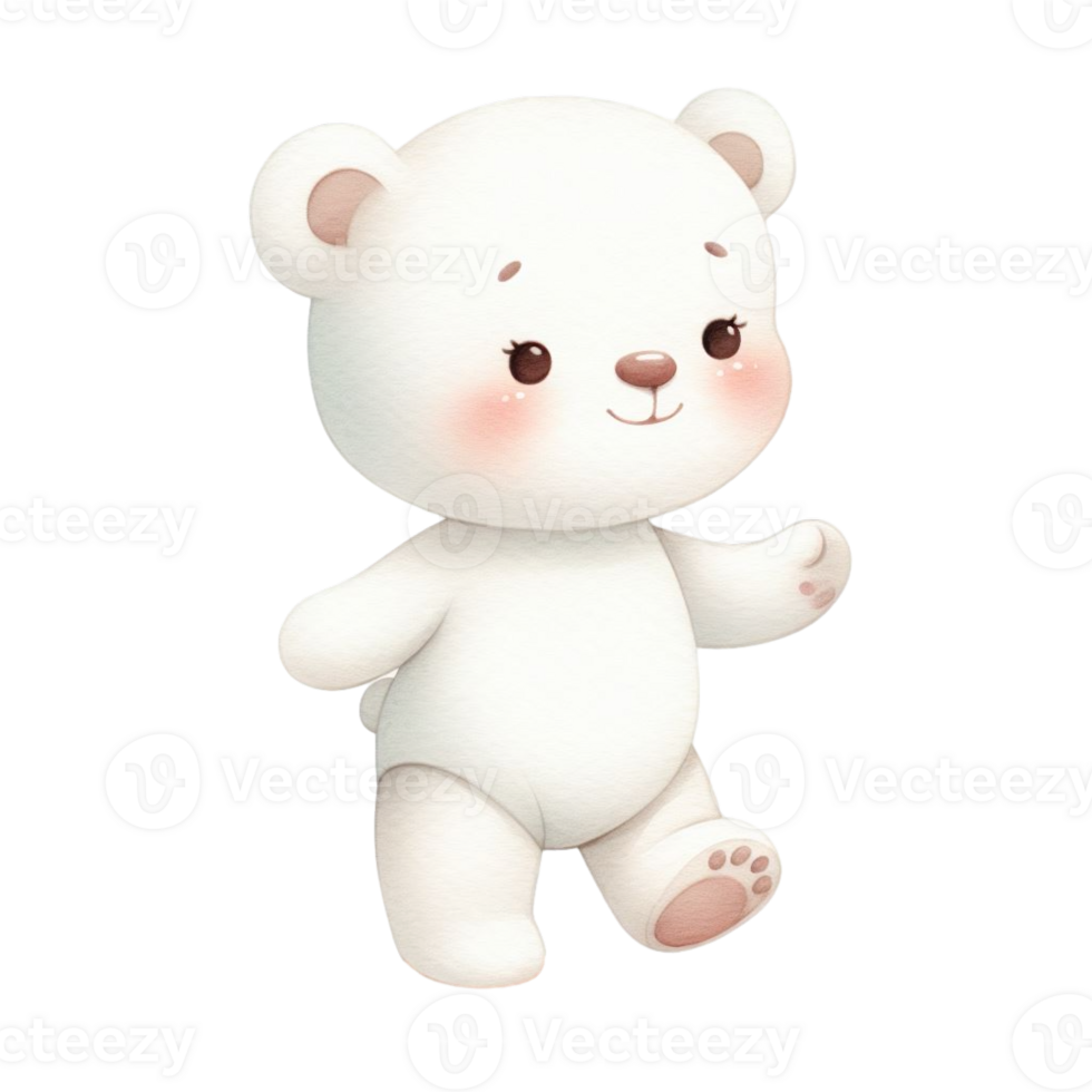 AI generated graphic of a white baby teddy bear on an isolated background png